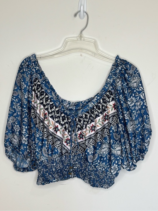 Joie Tops - BN8 Bohemian Blue Floral Smocked Peasant Topo